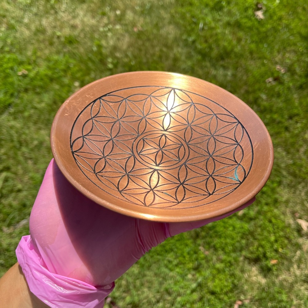 Copper Decorative Plate with Geometric Design